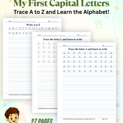 Complete A to Z capital letter tracing review worksheet for kindergarten students.