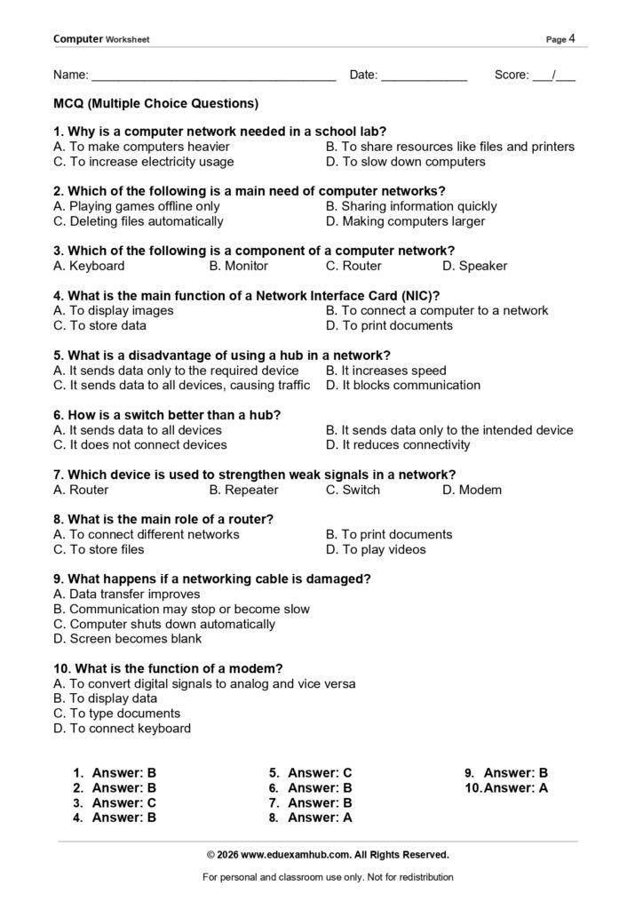 computer networking mcq questions for exams with answers