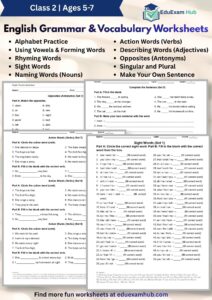 english grammar & vocabulary practice worksheets