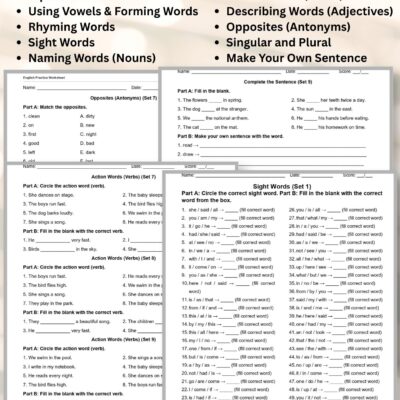 english grammar & vocabulary practice worksheets