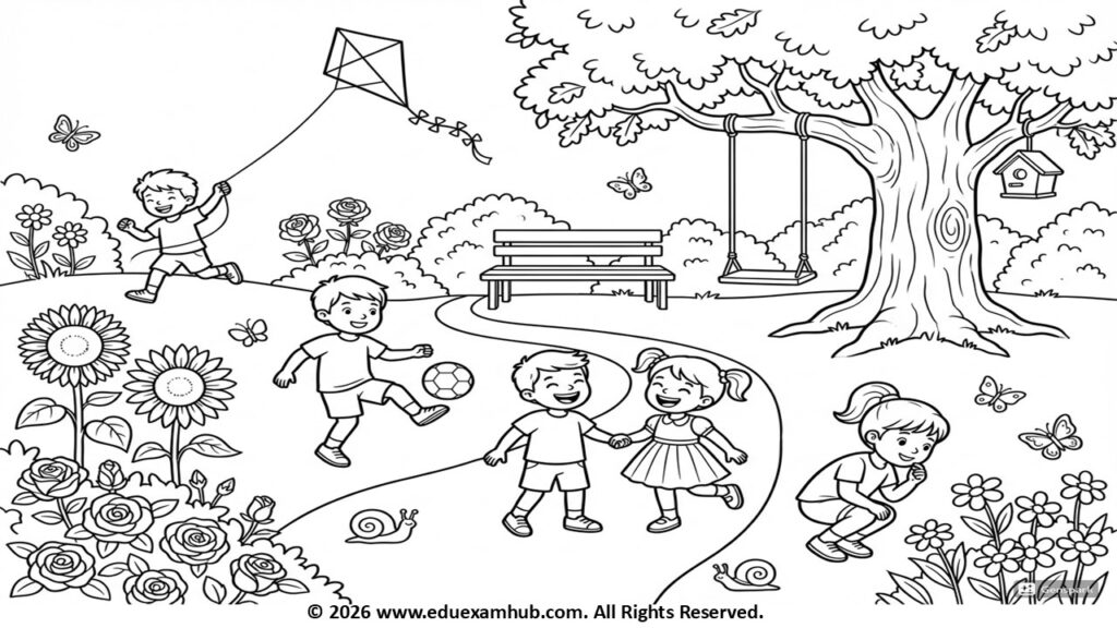 Garden Playtime Coloring Page for Kids | Fun Outdoor Activity Sheet garden playtime coloring page for kids | fun outdoor activity sheet
