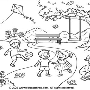 garden playtime coloring page for kids | fun outdoor activity sheet
