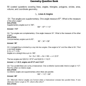 geometry practice questions pdf – 10 page question bank for exams | math worksheets with answers