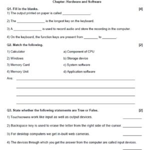 computer hardware and software – 20 marks test paper | class worksheet with answer key