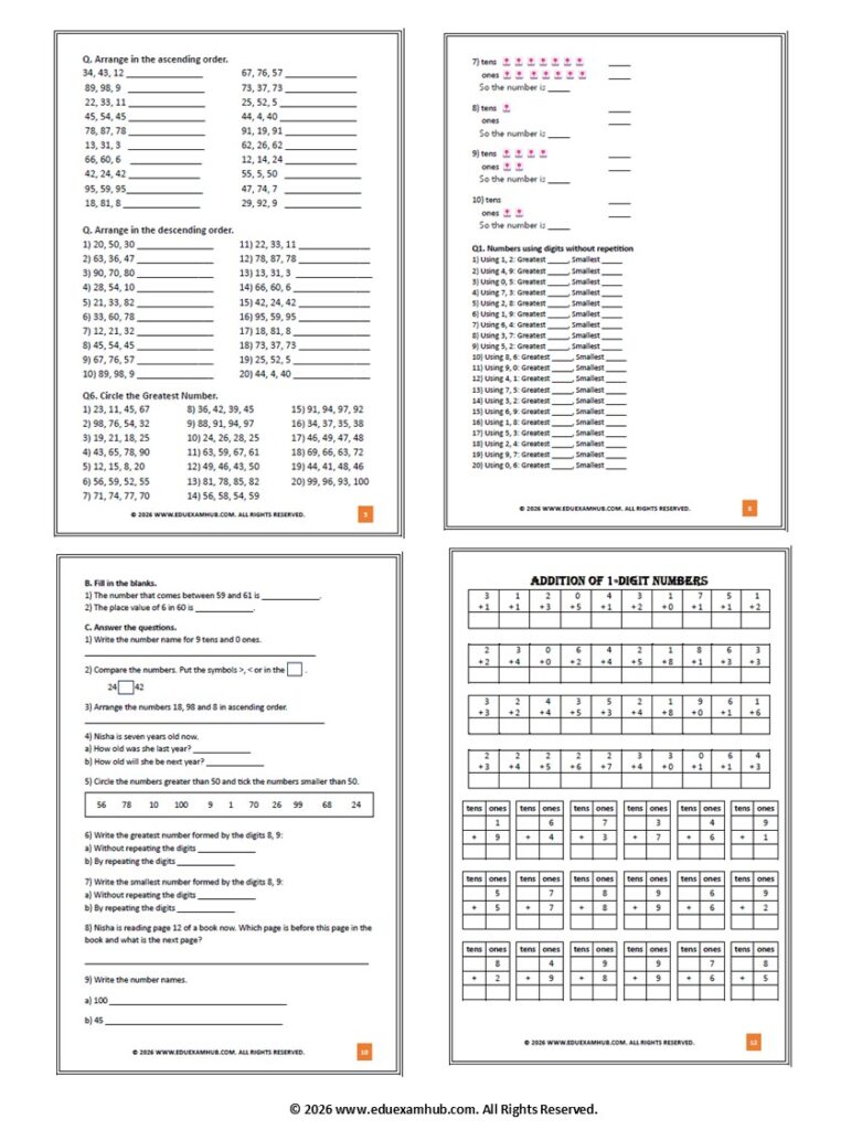 grade 1 math workbook – number names, missing numbers, addition & more