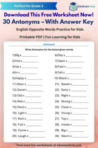 free 30 english antonyms worksheets with answer key