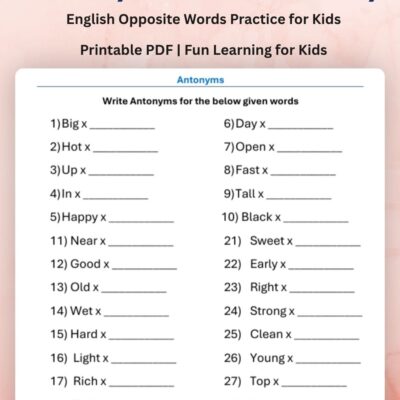 free 30 english antonyms worksheets with answer key