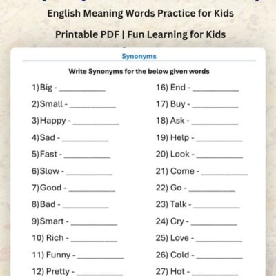 free 30 english synonyms worksheet with answer key