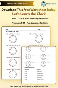 free clock worksheet | 4 pages printable pdf