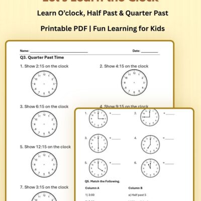 free clock worksheet | 4 pages printable pdf