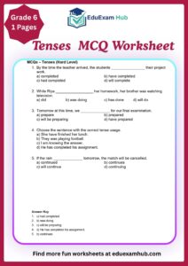Class 6 MCQ tenses worksheet