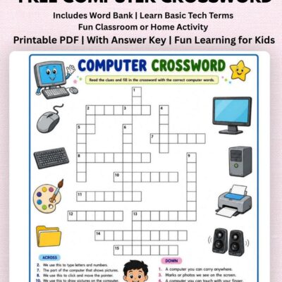 free computer crossword worksheet pdf for grade 1, 2 & 3