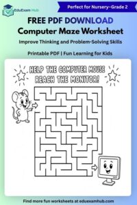 free computer maze worksheet for nursery–grade 2