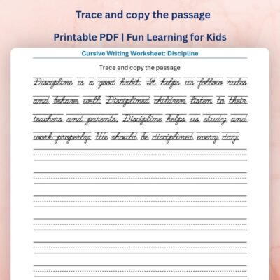 free discipline cursive writing worksheet | 1 page pdf printable