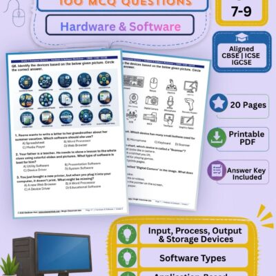 grade 3 computer worksheet | input output storage cpu software | 100 mcqs + answer key