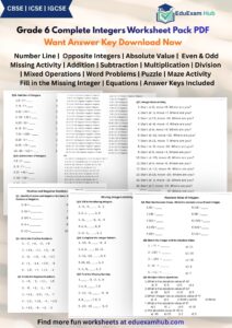 best grade 6 integers worksheet pack with answer keys