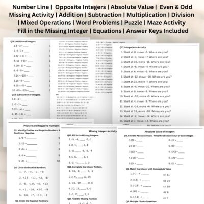 best grade 6 integers worksheet pack with answer keys