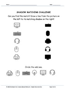 computer parts shadow matching worksheet