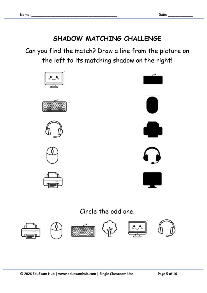 shadow matching worksheet age 4 6