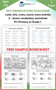 free spy observation challenge & vocabulary worksheet