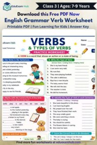 free english grammar verb worksheet | grade 2–3 printable pdf