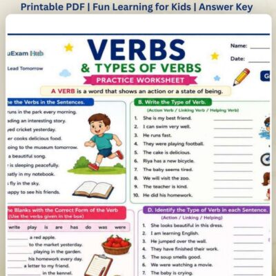free english grammar verb worksheet | grade 2–3 printable pdf
