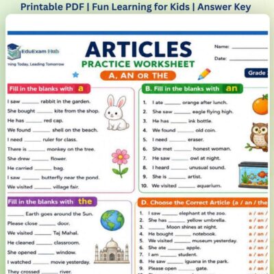 Free English Grammar Articles Worksheet | Grade 2–3 Printable PDF