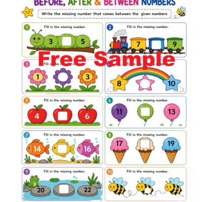 before, after & between numbers worksheet