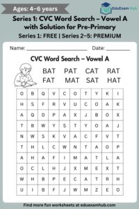 cvc word search – vowel a