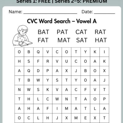 cvc word search – vowel a