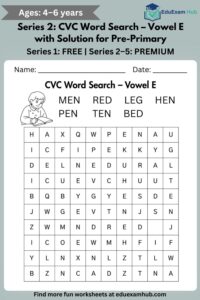 cvc word search – vowel e