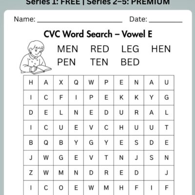 cvc word search – vowel e