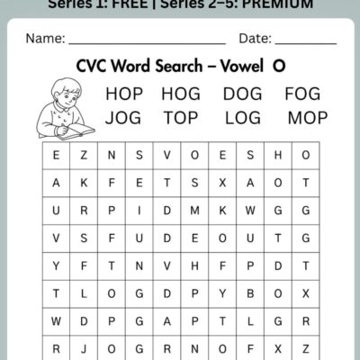 cvc word search – vowel o