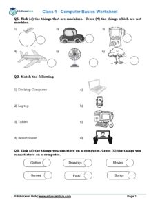 class 1 computer basics worksheet page 1
