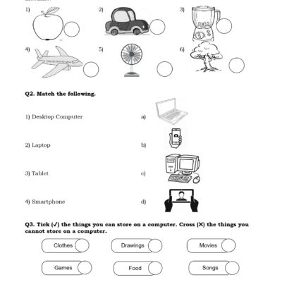 class 1 computer basics worksheet page 1