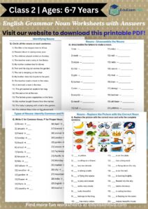 class 2 english grammar noun worksheet