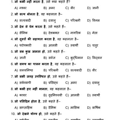 class 6 hindi grammar one word substitution