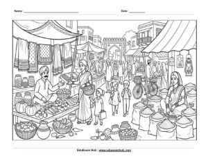 Indian Marketplace Coloring Page PDF