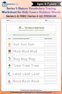 series 1 nature vocabulary tracing worksheet