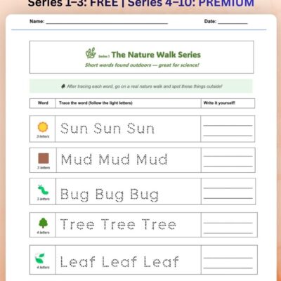 series 1 nature vocabulary tracing worksheet