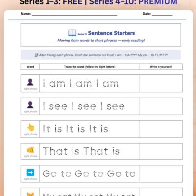 series 10 early reading sentence starters tracing worksheet