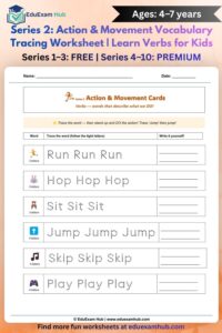 series 2 action & movement vocabulary tracing worksheet