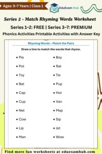 series 2 match the rhyming words worksheet