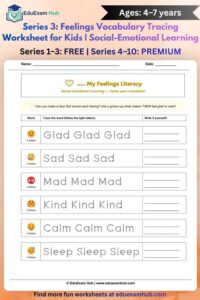 series 3 feelings vocabulary tracing worksheet