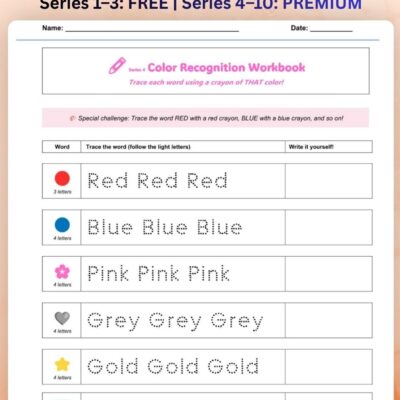 series 4 color recognition tracing worksheet