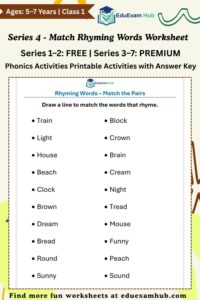 Series 4 - Match the Rhyming Words series 4 match the rhyming words worksheet