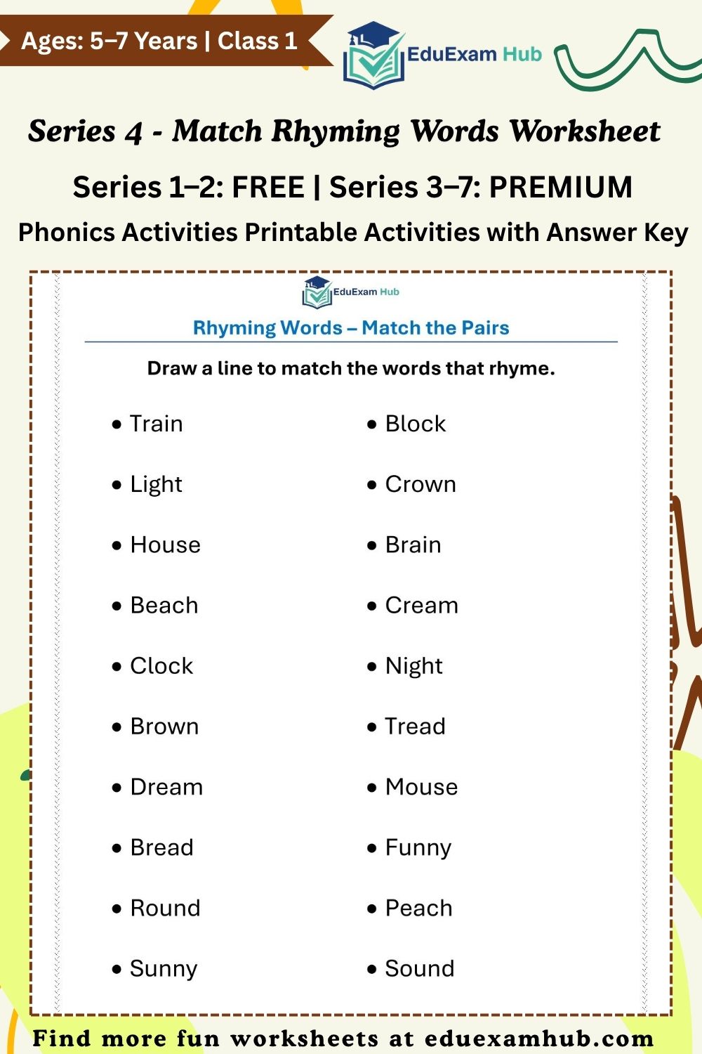 series 4 match the rhyming words worksheet series 4 match the rhyming words worksheet