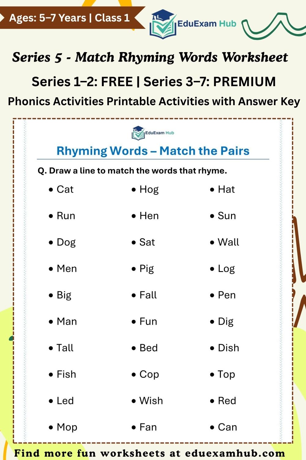 series 5 match the rhyming words worksheet series 5 match the rhyming words worksheet