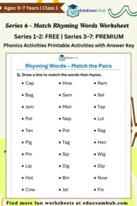 Series 6 - Match the Rhyming Words series 6 match the rhyming words worksheet