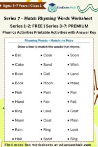 Series 7 - Match the Rhyming Words series 7 match the rhyming words worksheet
